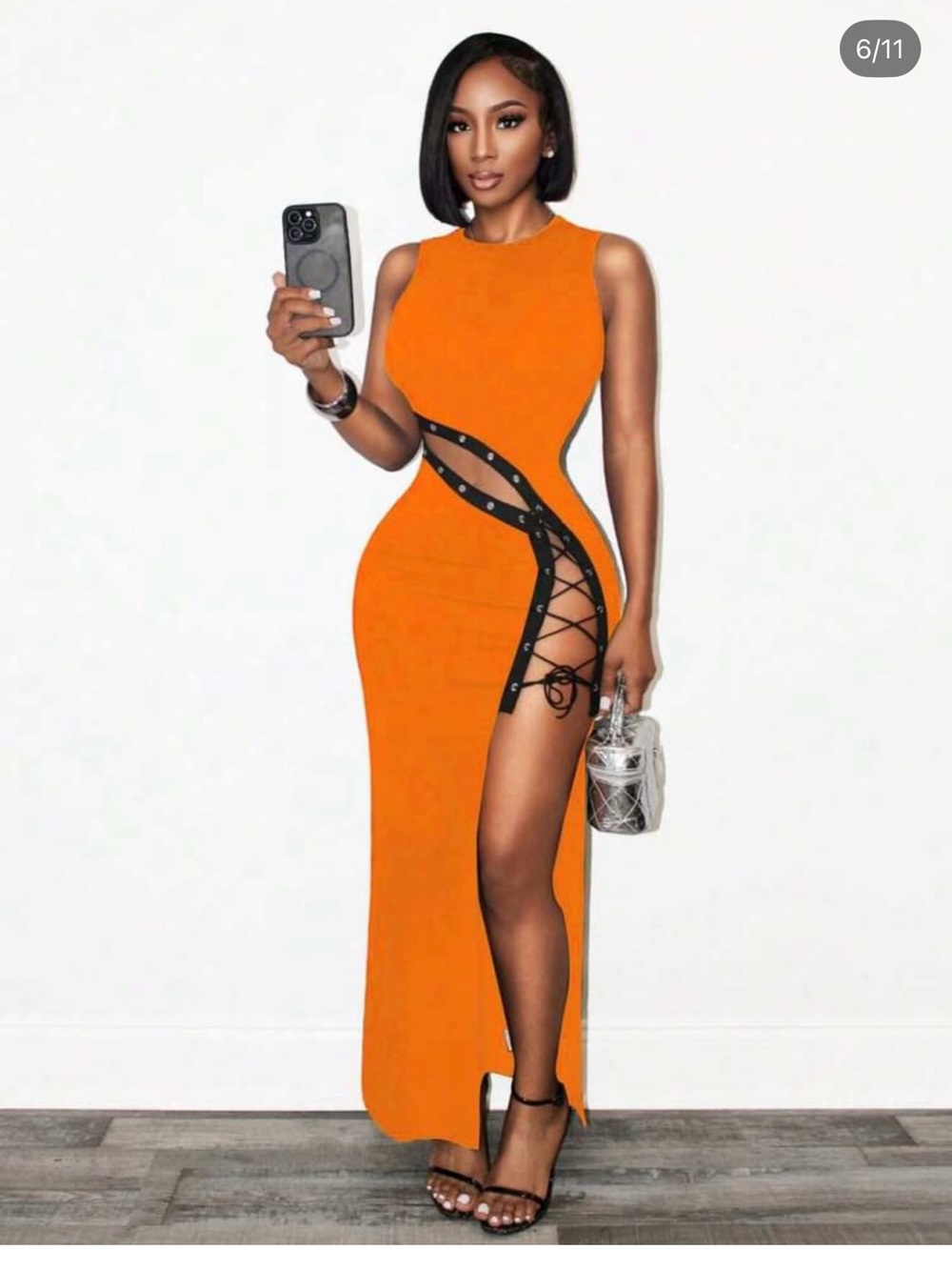 Bold Orange Lace-Up Side Maxi Dress - Women